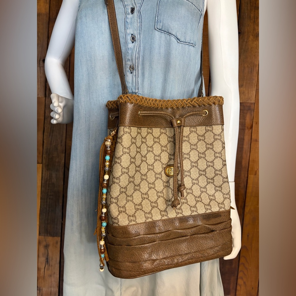 Gucci Bag Bucket Fringe Braided Vintage Gucci Plus Bucket Western Style Boho - Picture 8 of 14